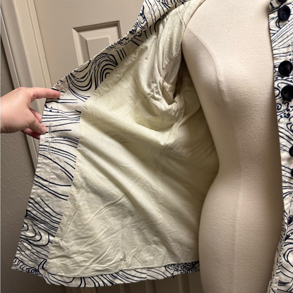 elevenses ANTHRO BRAND 2000s cream linen blend Jacket/dress with Navy Accents - Picture 11 of 13